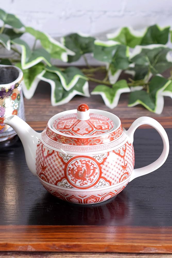 九谷焼 赤絵鳳凰 急須 湯呑み 飯碗 8点