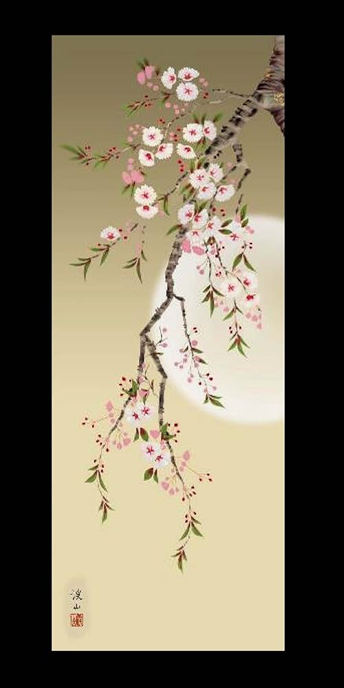 Amazon | 【月と桜】月に照らされる夜桜掛け軸・満月掛け軸・夜桜