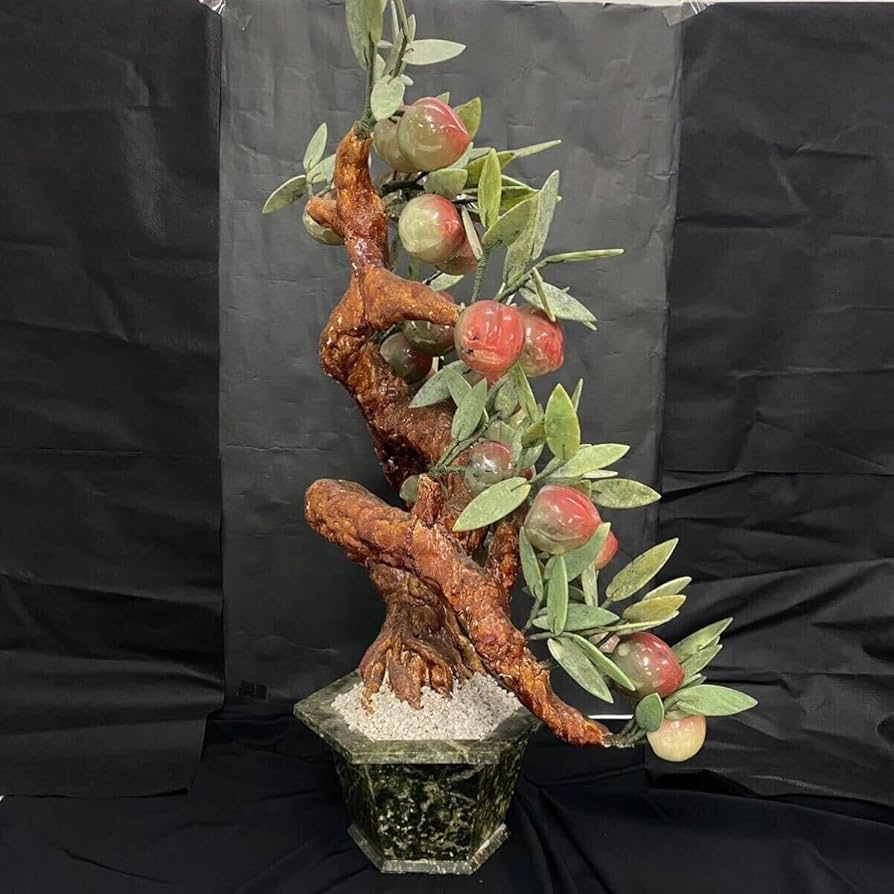 1662❣️ 中国美術 玉桃盆栽 翡翠 瑪瑙 天然石 彫刻 【公式通販】