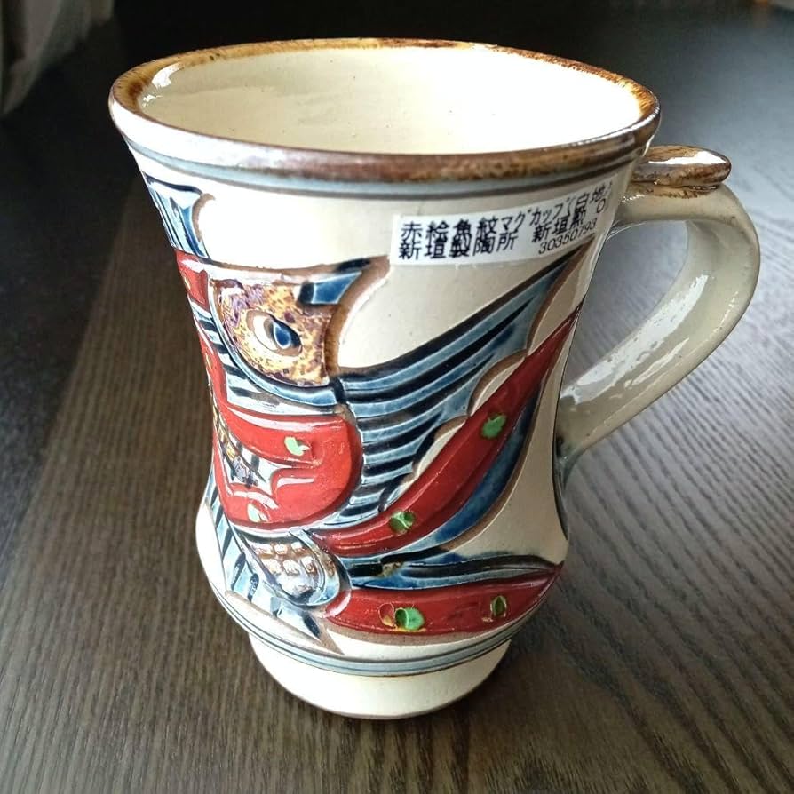 沖縄 やちむん 新垣勲 壺屋焼 飾り壺 鳥 魚 赤絵 陶器製 土もの 沖縄