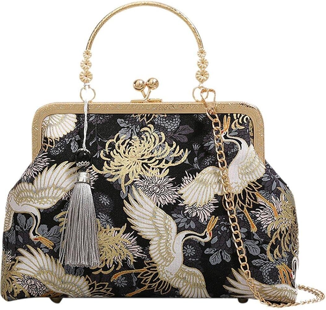 Amazon.co.jp: 中華風鶴刺繍イブニングバッグ アンティークスタイル