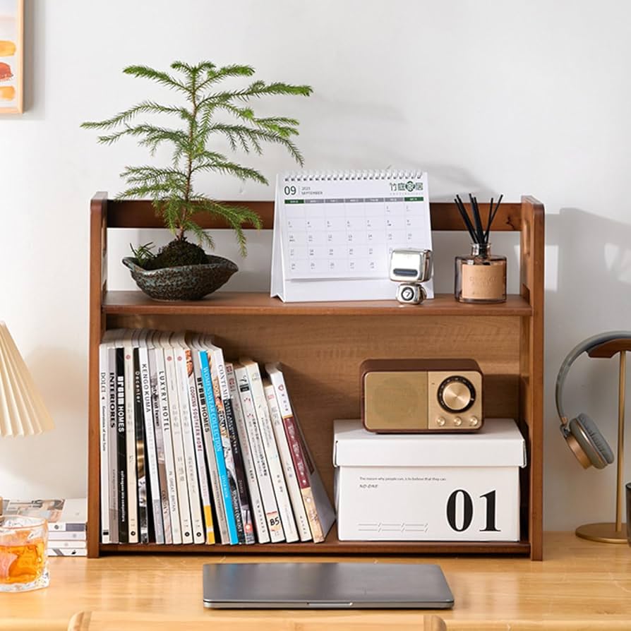 Amazon.co.jp: MJKQ9 木製 ブック収納ラック オープンシェルフ 卓上