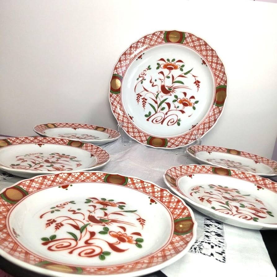 明治期 金彩色絵『菖蒲鳥文』皿 銘々皿 五客セット