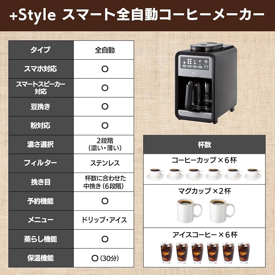 Amazon | 【Amazon Alexa認定】+Style スマート全自動コーヒーメーカー