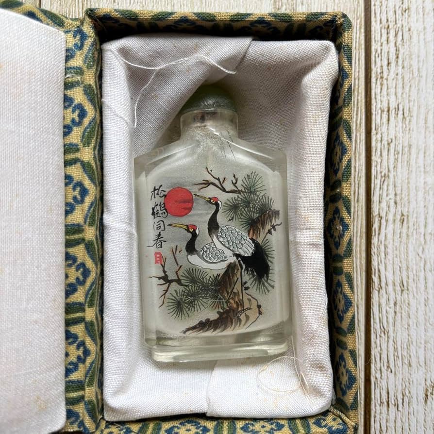 ♢中国 古玩 古美術品 ガラス絵 化粧入 蓋付き瓶 壺 化粧道具