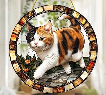 Amazon.co.jp: ステンドグラス風壁掛け 猫 三毛 ミケ サンキャッチャー