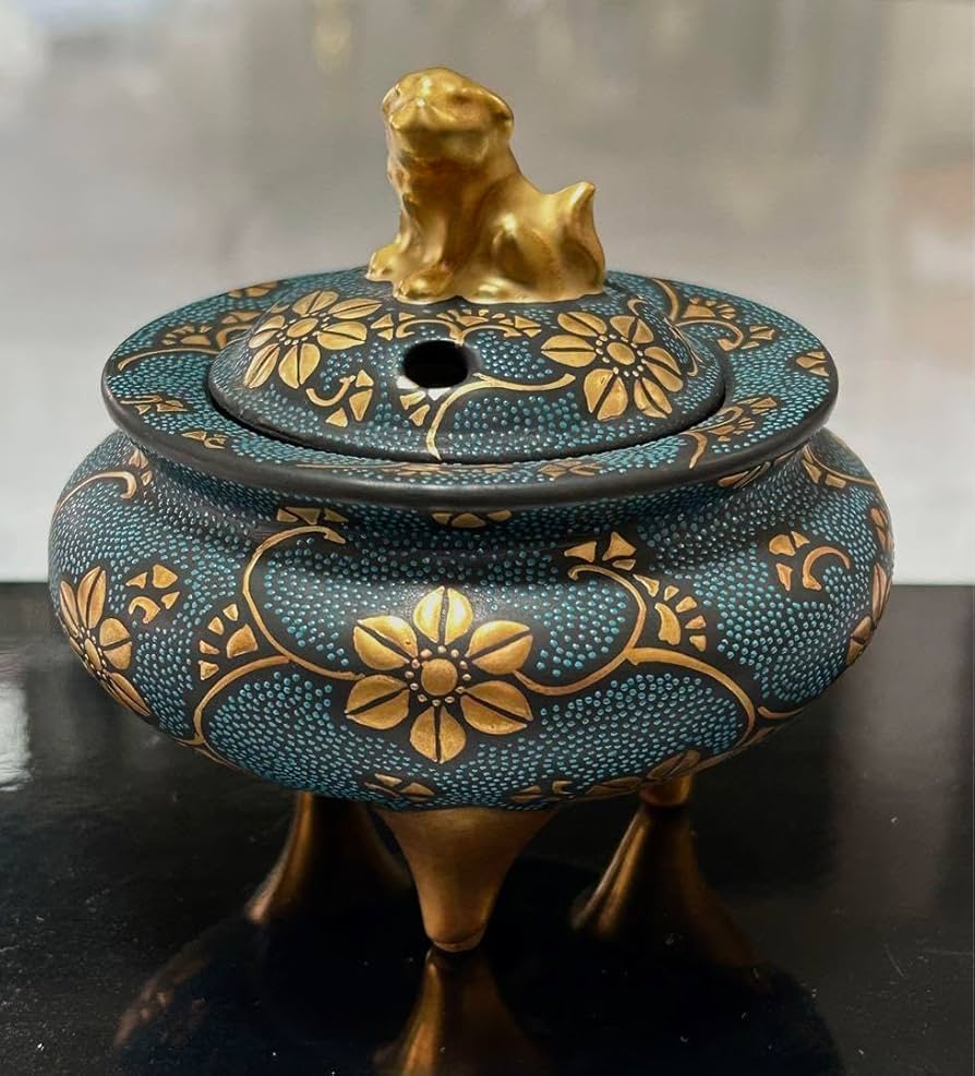 中国碧玉環付獅子頭香炉