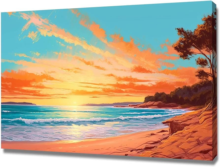 日の出の海の風景画（油絵肉筆画）885×1280 日の出の海の風景画（油絵