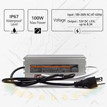 2-Pack) 100W 12V LED Power Supply Waterproof IP67 Transformer AC