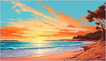 Amazon.co.jp: SHYAMIC 海絵 アート海 自然風景, 黄色い夕焼けの風景