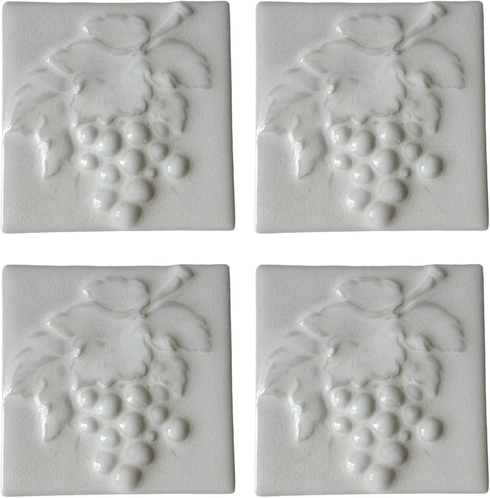 Amazon.co.jp: 95mm 角 デザイン タイル レリーフ ぶどう 4枚 セット