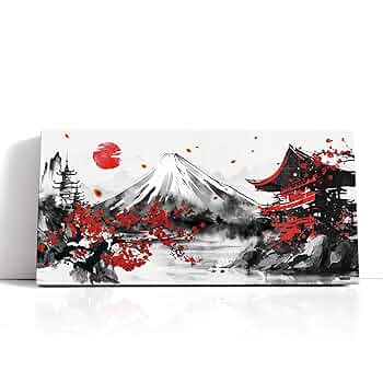 水墨画 富峰飛鶴 富士山と鶴 約150cm x 60cm 【公式通販】
