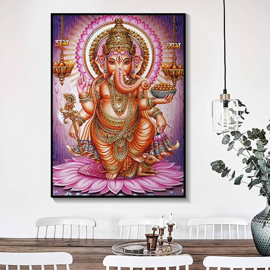 Amazon.co.jp: キャンバスプリント象の頭神仏ガネーシャ絵画絵壁アート