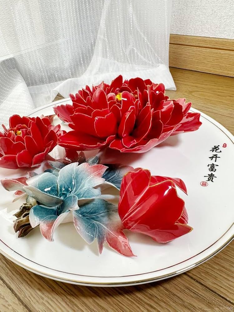 中国洛陽名物牡丹磁ボタン花平面彫刻 レリーフ 立体彫刻 プレゼント花
