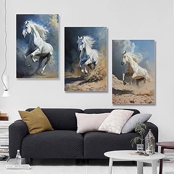 Amazon.co.jp: 3枚 戦場を駆ける白馬 絵画 インテリア ポスター 動物
