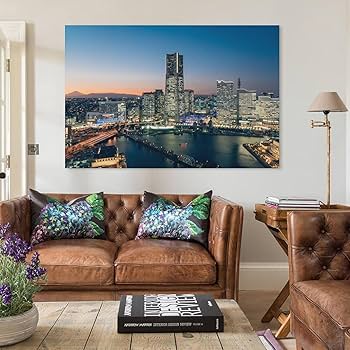 Amazon.co.jp: 絵画 神奈川県黄昏時のみなとみらいインテリア 絵画