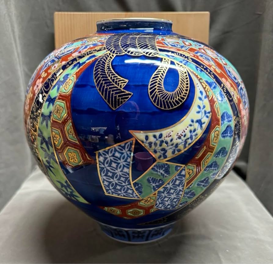 有田焼 山徳窯 染付 細密絵 大花瓶 壷 大壺 花入 花瓶