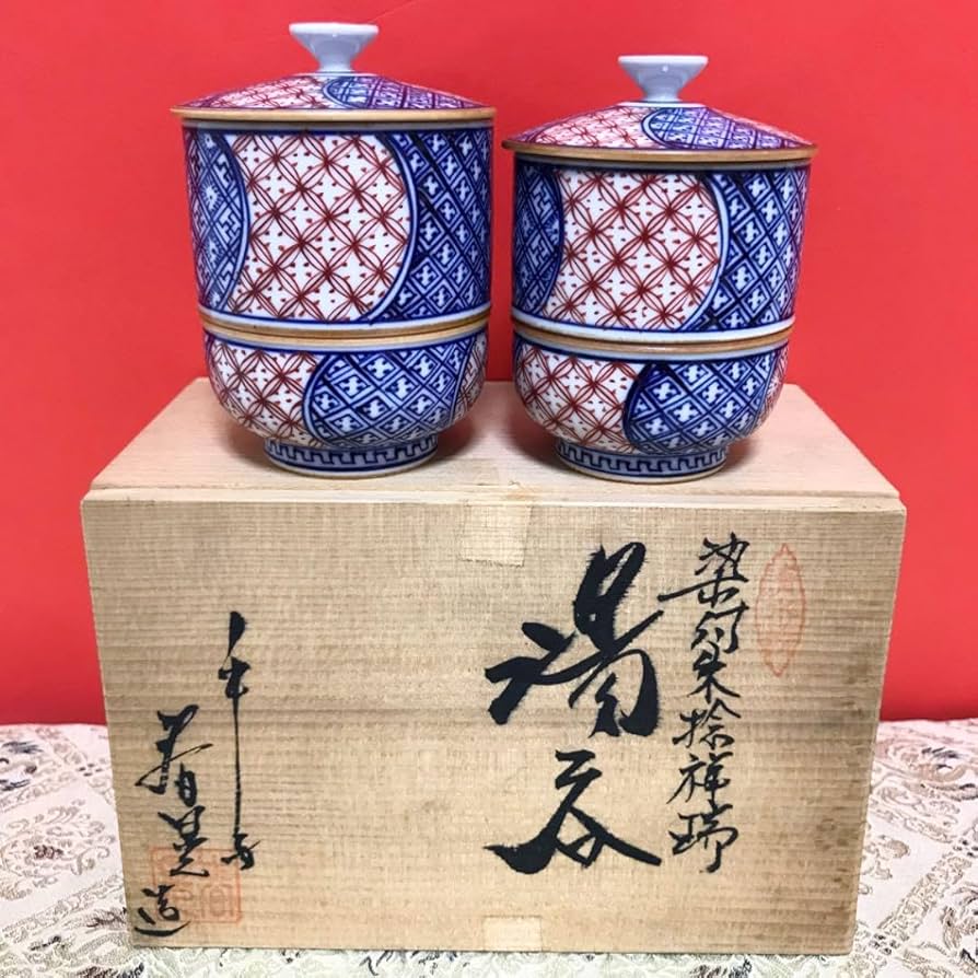 骨董 アンティーク 松竹梅 筒茶碗 鉄絵 京焼 志賀焼 仁清 箱付き 骨董