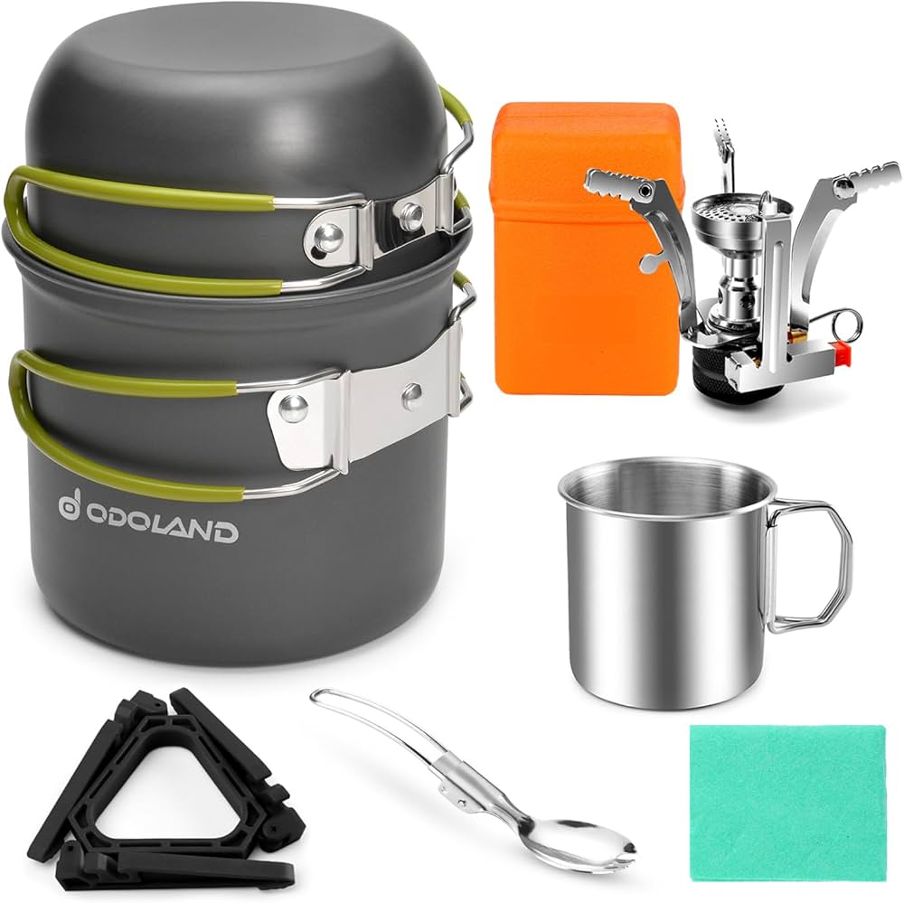 Amazon.com : Odoland 8pcs Camping Cookware Mess Kit, Camping Pot