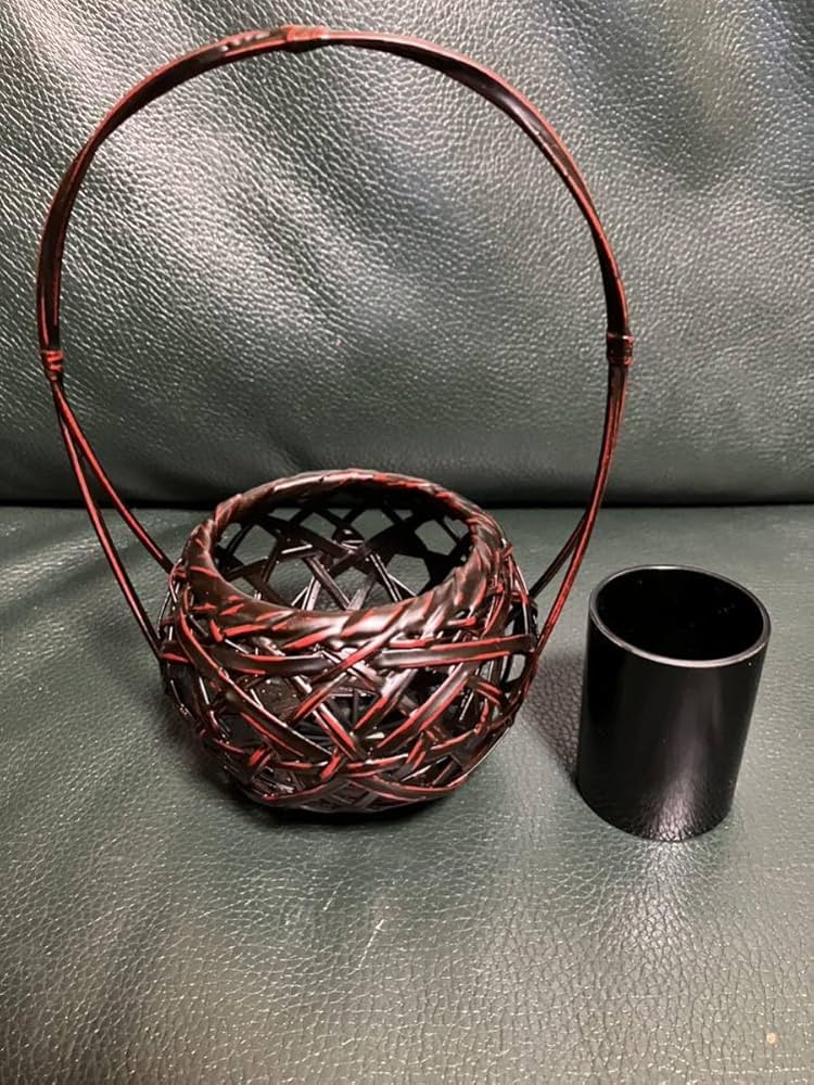 Amazon.co.jp: 久留米籃胎漆器 九籃 花器 手付荒スカシ 花籠 らんたい