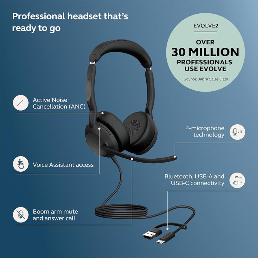 Amazon.com: Jabra Evolve2 50 Wired Dual-Ear Headset - Noise