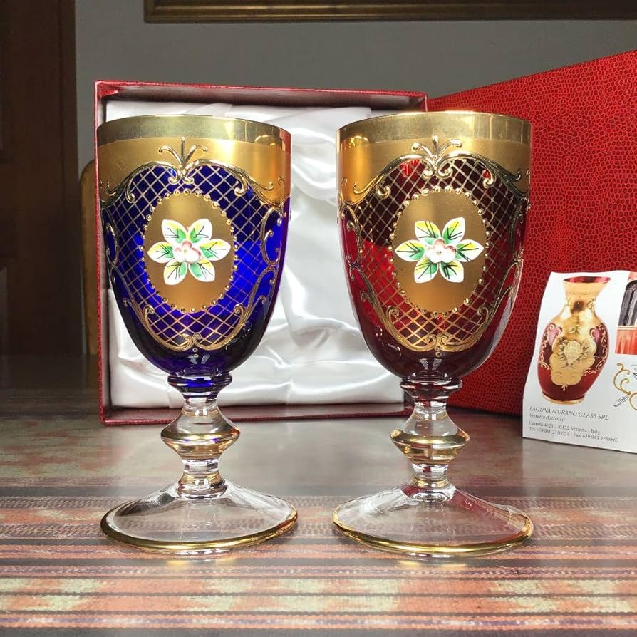 ラグーナ・ムラノ☆ベネチアンペアグラス☆24金装飾 未使用・美品
