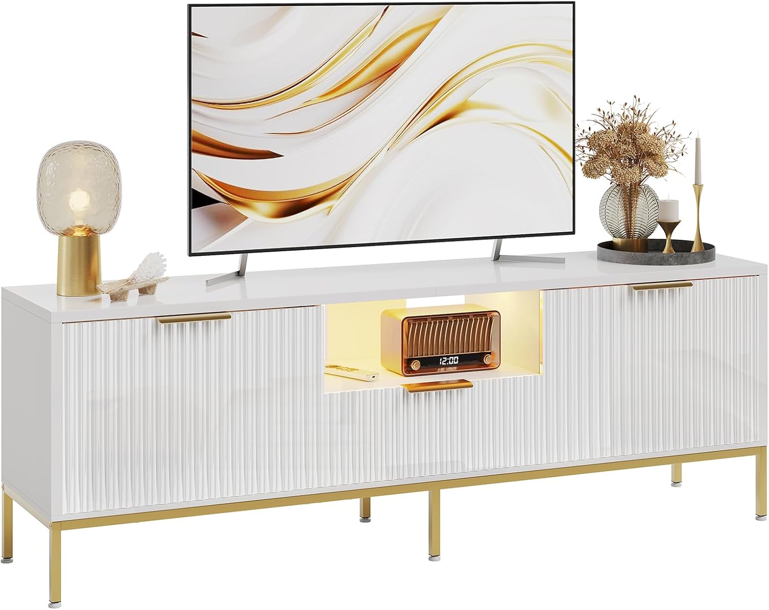 美品】フランフラン レーヌテレビボード2 TV台 大理石調 ゴールド