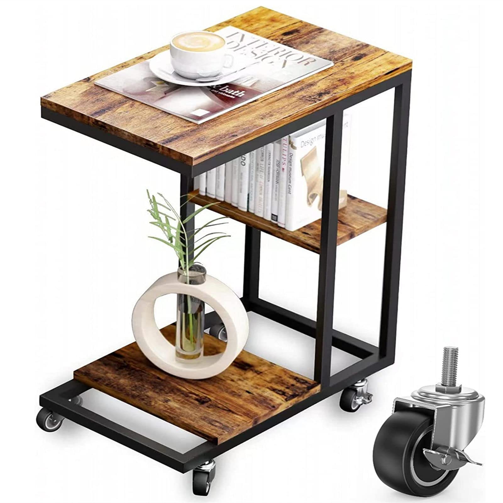 vintage サイドテーブル ミラー付きワゴン/収納 ミニマル vintage