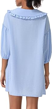 Women's Cute Babydoll Dresses Y2k Plaid Puff Sleeve Peter Pan