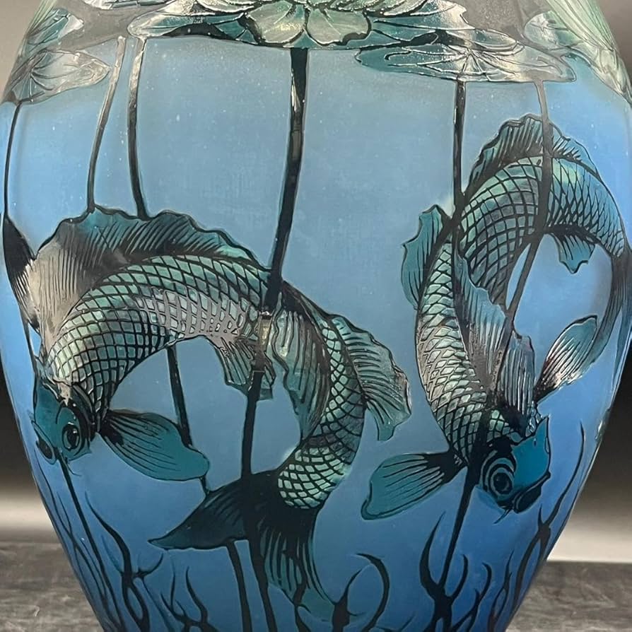 証明書】 エミールガレ 鶴首 花瓶 カメオ彫り 被せガラス 高さ19cm