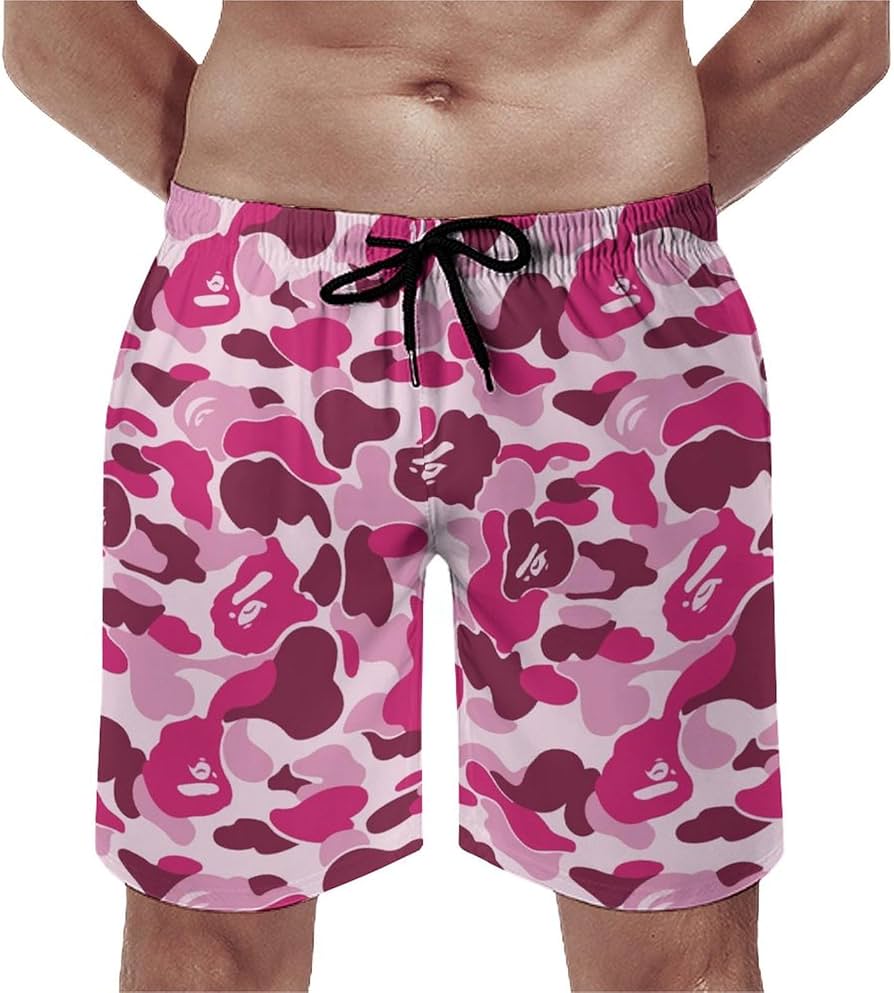 Amazon.co.jp: サーフパンツ ピンク 迷彩柄 水着 メンズ 5分丈 スイム