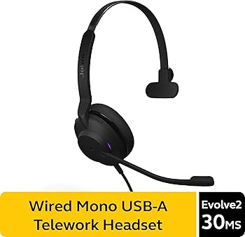 Amazon.com: Jabra Evolve2 30 MS Wired Headset, USB-A, Mono, Black