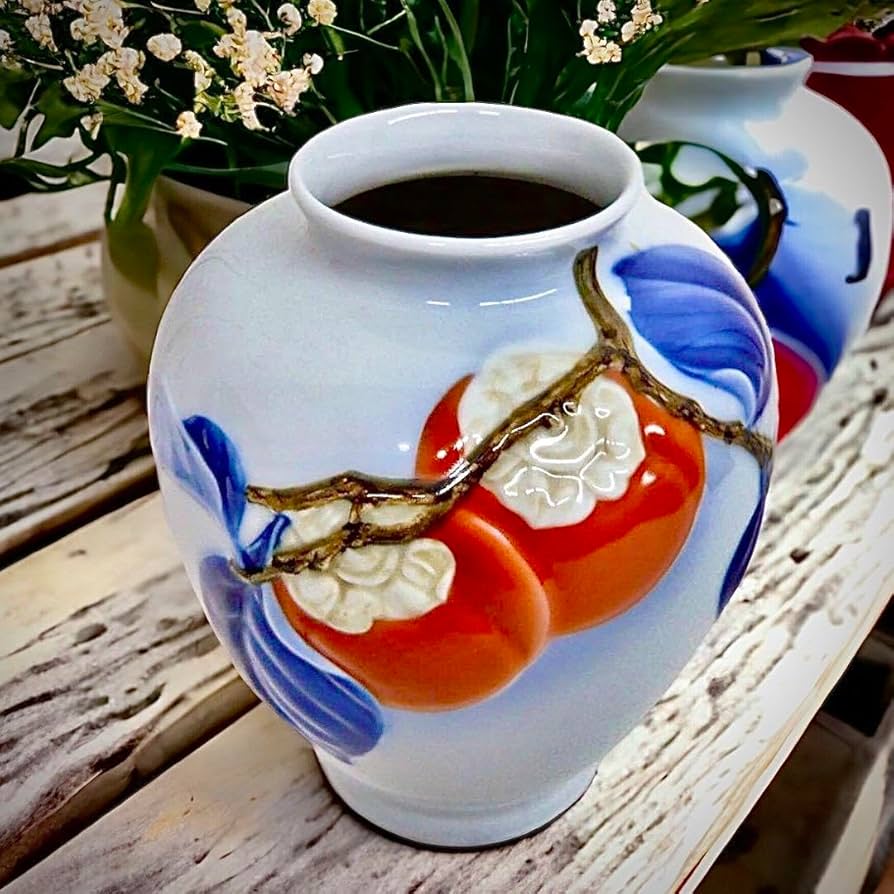 2246 深川製磁 柿文 花瓶 時代物 2246 深川製磁柿文花瓶時代物