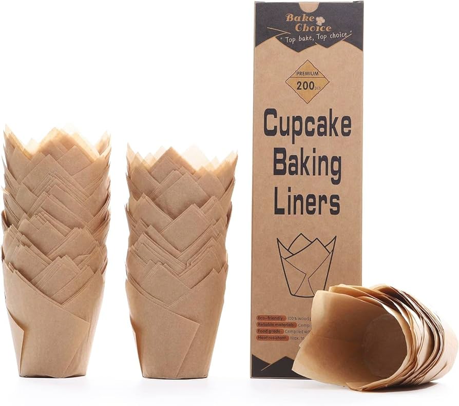 Bake Choice 200pcs Natural Tulip Cupcake Liners for Baking