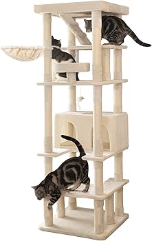 Amazon | 【豪華】190cm 据え置き型 キャットタワー Mwpo 落下防止柵付