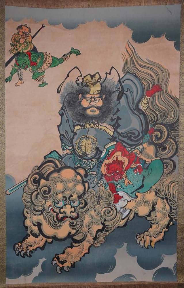 Amazon.co.jp: 鳳中国美術 蘇州版画 鐘馗と鬼 紙本 掛軸 2-10検：中国