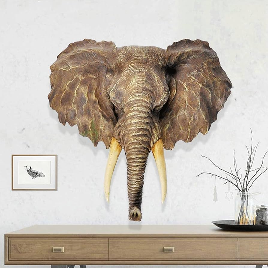 Amazon.co.jp: シミュレーション動物の象の頭の壁掛け、壁に取り付け