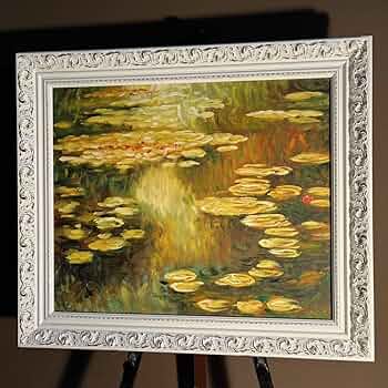 手書き油絵 クロード・モネ 睡蓮の池 絵画 額付き インテリア 油彩画