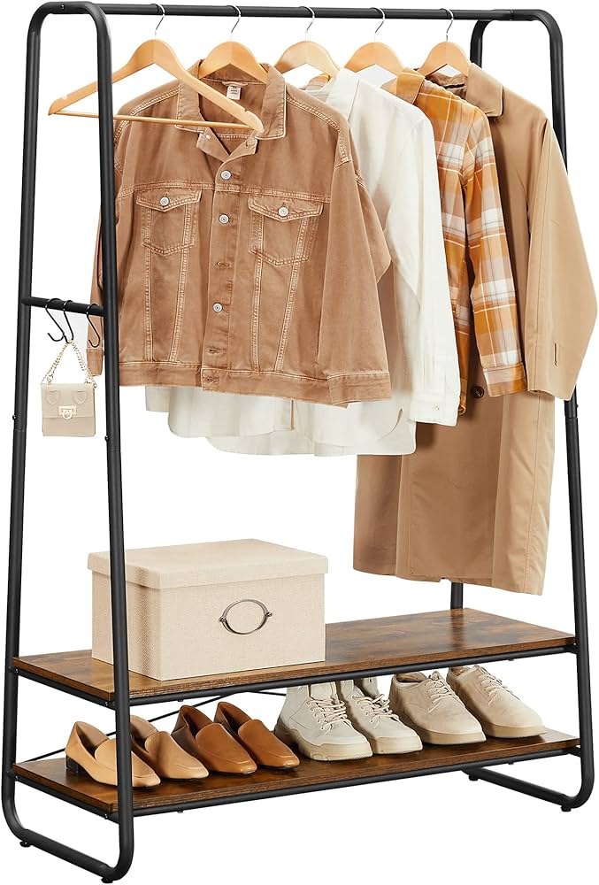 Amazon.co.jp: VASAGLE ハンガーラック ヴィンテージ風 棚付き 幅100