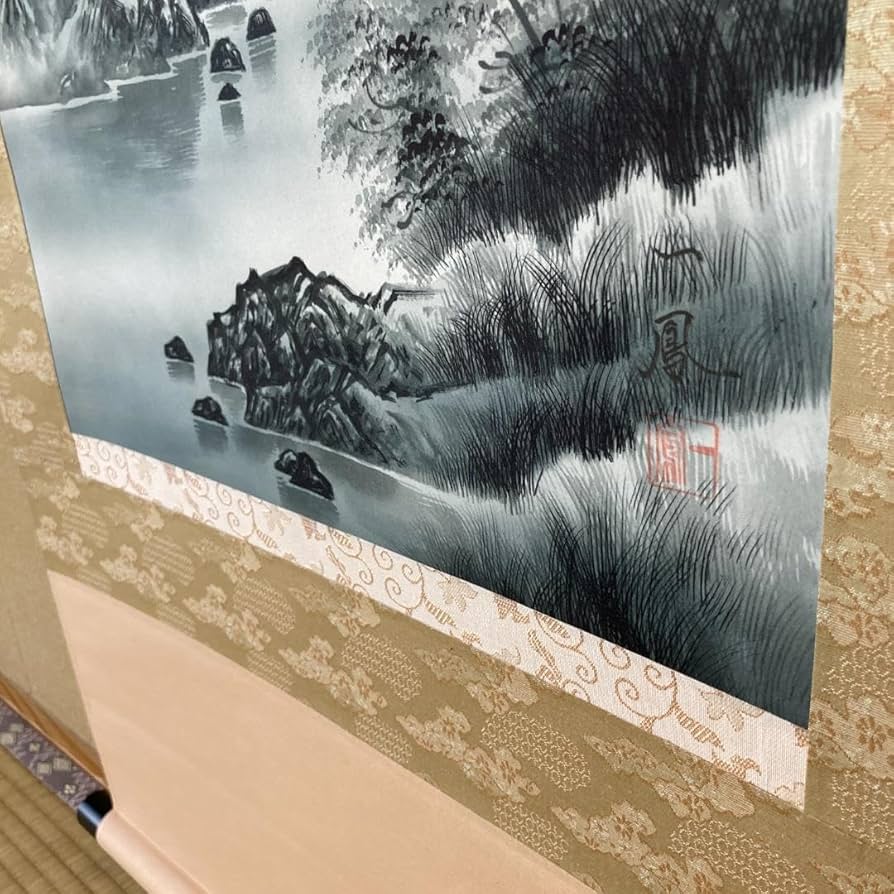 不詳】/作者不詳/塔山水人物図/布袋屋掛軸HF-178