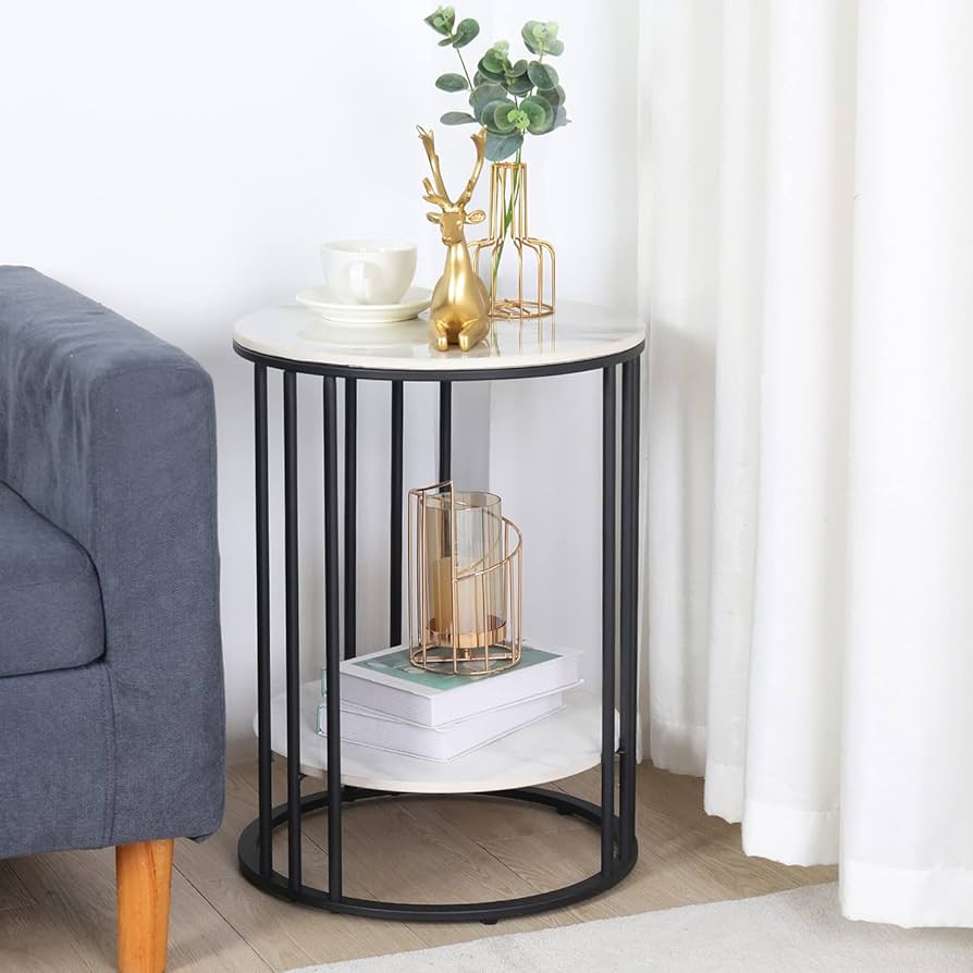 aimoha 大理石風ミニ円形サイドテーブル