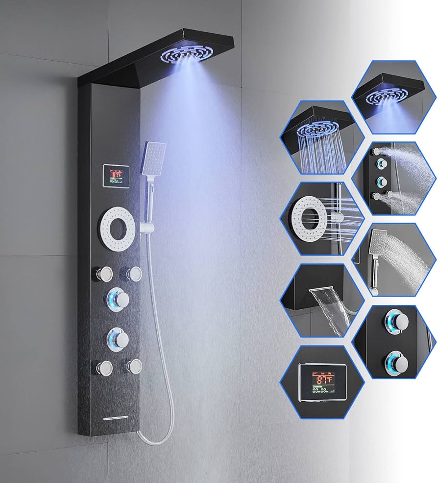 ROVOGO Shower Panel System with Led Lights No Battery Needed, MIST