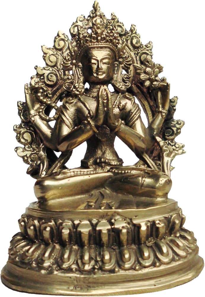 Amazon｜アジアン雑貨 ネパール仏像 真鍮製 六字咒観音菩薩 BS-34