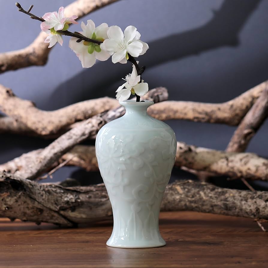 青花開窓庭楼四方高脚鉢 陶磁器 装飾品 現代工芸品美術品 置物 青花開