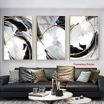Amazon.co.jp: ブラックゴールドグレーウォールアートブラックゴールド