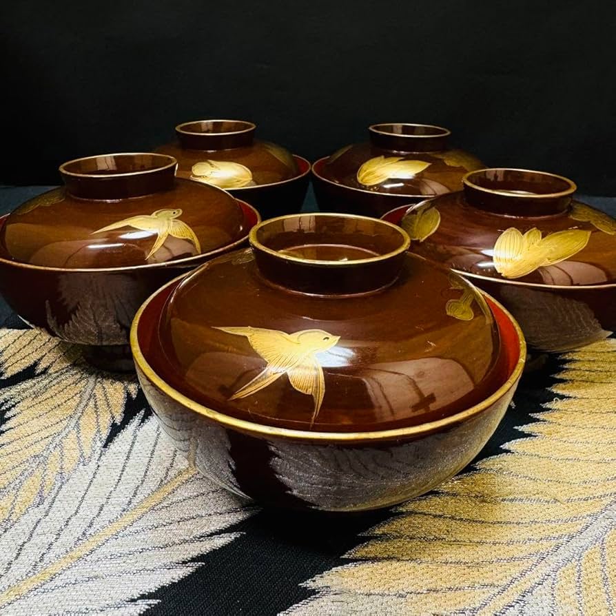 漆器輪島塗蒔絵木製朱蓋付椀お煮物椀吸物椀10客骨董品