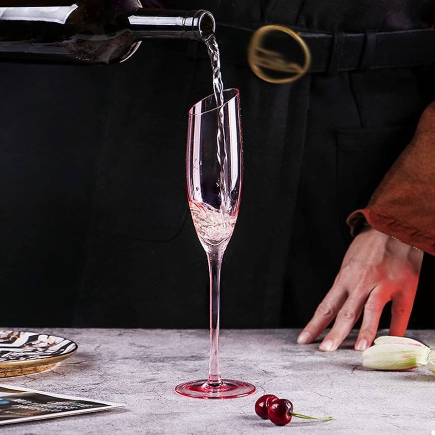 Amazon｜ワイングラス シャンパングラス 斜め口 クリスタルグラス 4点