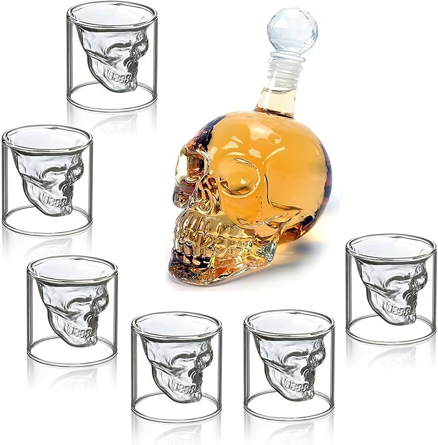 Amazon | 水晶スカルグラス 6個セット (25ml) + ワインディスペンサー