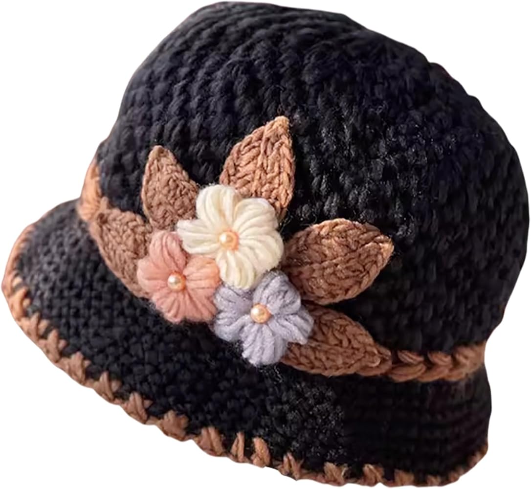 French Thicken Women's Flowers Knitted-Woolen-Hat Fashion Beanie