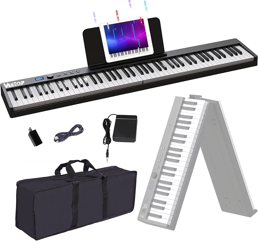 Amazon | Veetop 電子ピアノ 88鍵盤 【折り畳み式】 充電型 折り畳み